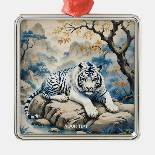 Fantasy Cute Tiger Chinese Style Metal Tree Decoration (Front)