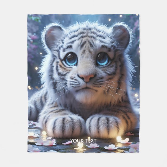 Fantasy Cute Tiger White Baby Fleece Blanket (Front)