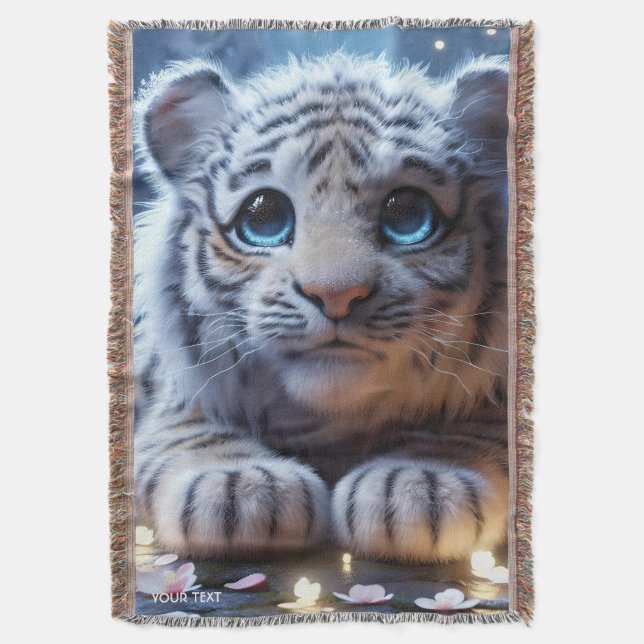 Fantasy Cute Tiger White Baby Throw Blanket (Front Vertical)