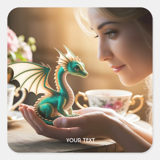 Fantasy Cute Tiny Iridescent Dragon Square Sticker (Front)