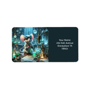 Fantasy Cute Tiny Mouse Scientist Label