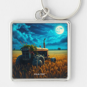 Fantasy Cute Tractor Moon Field Key Ring