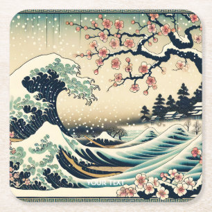 Fantasy Cute Traditional Japanese Landscape Square Paper Coaster