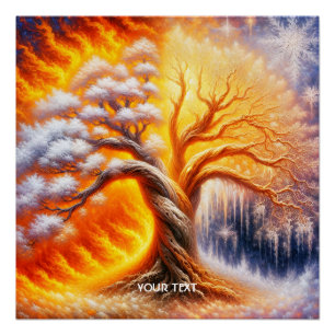 Fantasy Cute Tree Fire Snow Poster