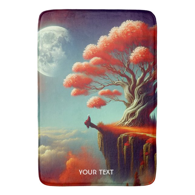Fantasy Cute Tree Moon Clouds Bath Mat (Front Vertical)