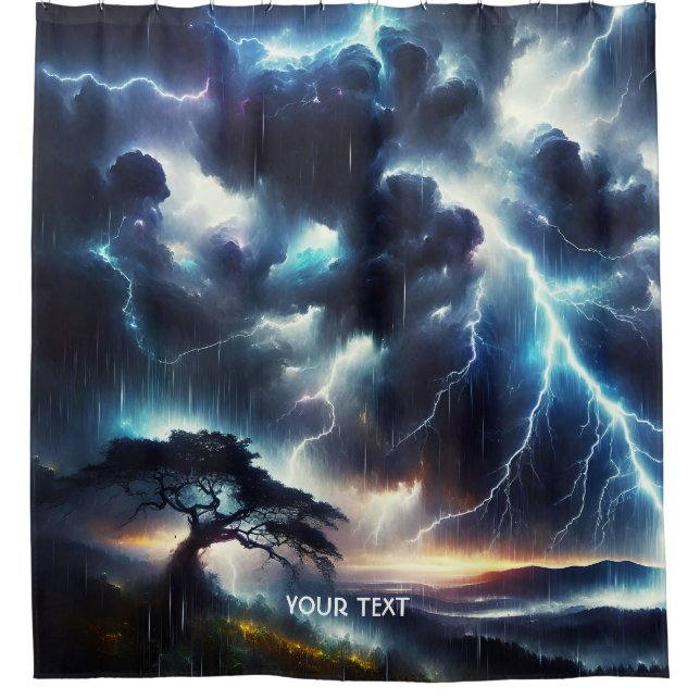 Fantasy Cute Tree Rain Lighting Shower Curtain (Front)