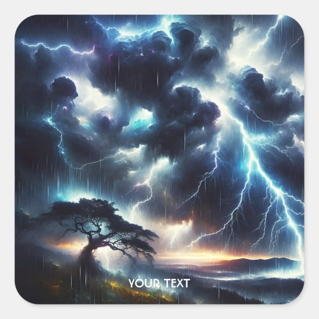 Fantasy Cute Tree Rain Lighting Square Sticker (Front)