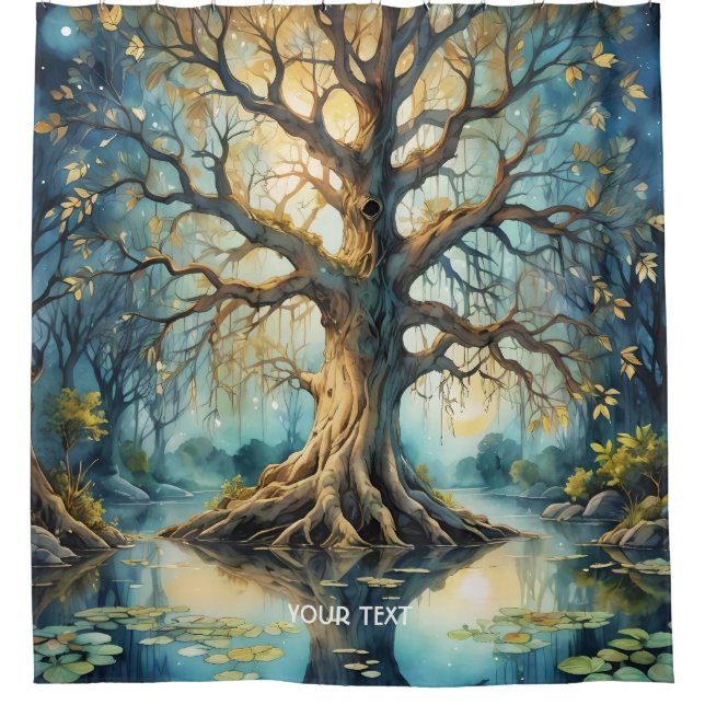 Fantasy Cute Tree Swamp Night Shower Curtain (Front)