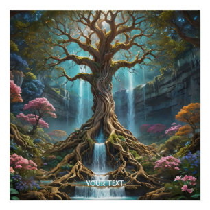Fantasy Cute Tree Waterfall Forest Poster