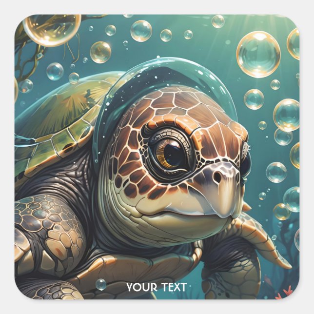 Fantasy Cute Turtle Sea Plants Square Sticker (Front)