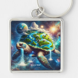 Fantasy Cute Turtle Space Earth Key Ring