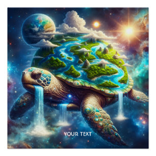 Fantasy Cute Turtle Space Earth Poster
