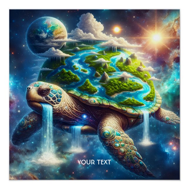Fantasy Cute Turtle Space Earth Poster (Front)