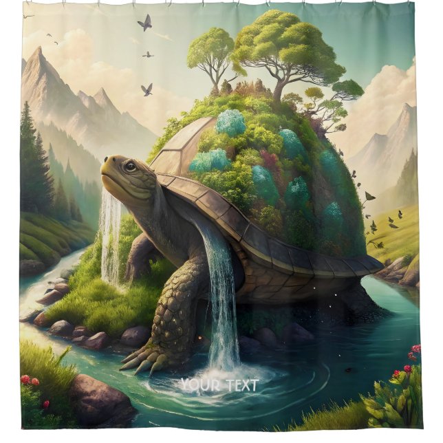 Fantasy Cute  Turtle Waterfall Forest Shower Curtain (Front)