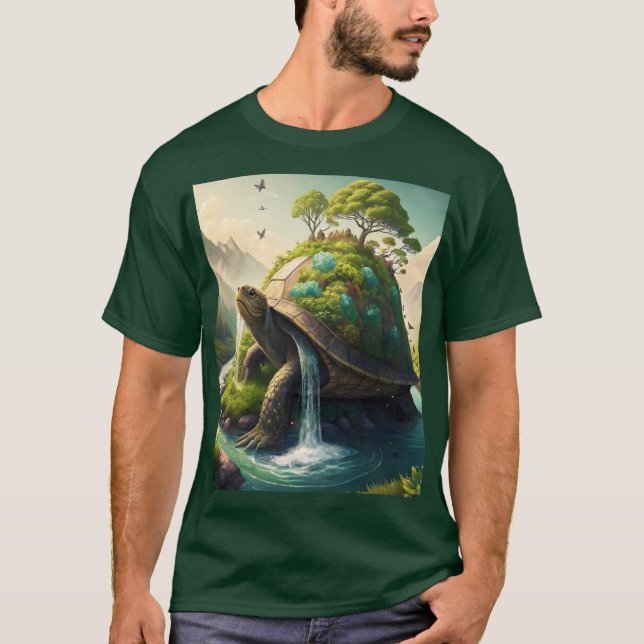 Fantasy Cute  Turtle Waterfall Forest T-Shirt (Front)