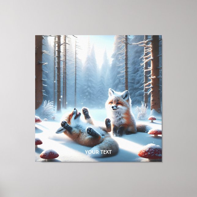Fantasy Cute Two Baby Foxes Canvas Print (Front)