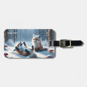 Fantasy Cute Two Baby Foxes Luggage Tag
