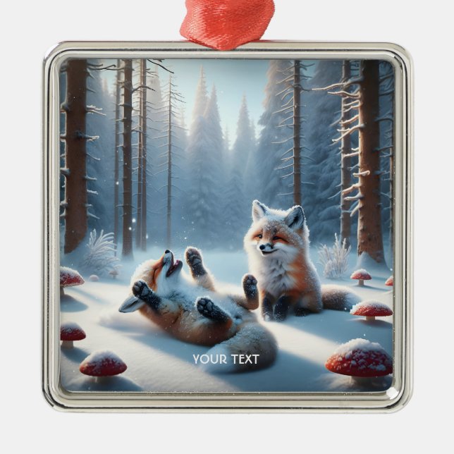 Fantasy Cute Two Baby Foxes Metal Tree Decoration (Front)