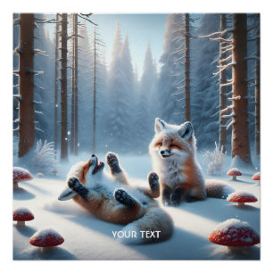 Fantasy Cute Two Baby Foxes Poster