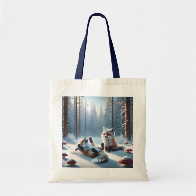 Fantasy Cute Two Baby Foxes Tote Bag (Front)