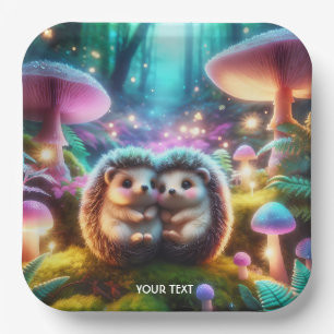 Fantasy Cute Two Baby Hedgehogs Paper Plate