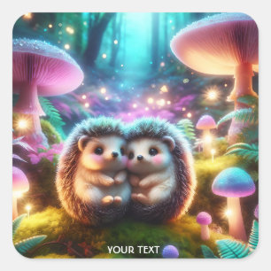 Fantasy Cute Two Baby Hedgehogs Square Sticker
