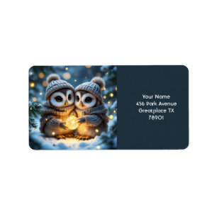 Fantasy Cute Two Baby Owls Label
