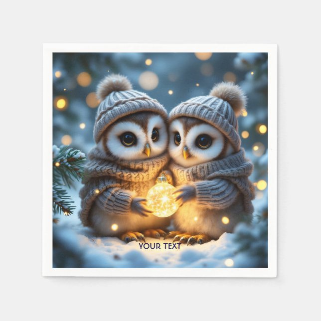 Fantasy Cute Two Baby Owls Napkin (Front)