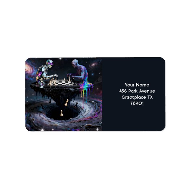 Fantasy Cute Two Chess Players Label (Front)