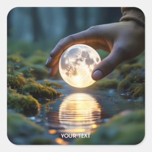 Fantasy Cute Two Fingers Moon Square Sticker