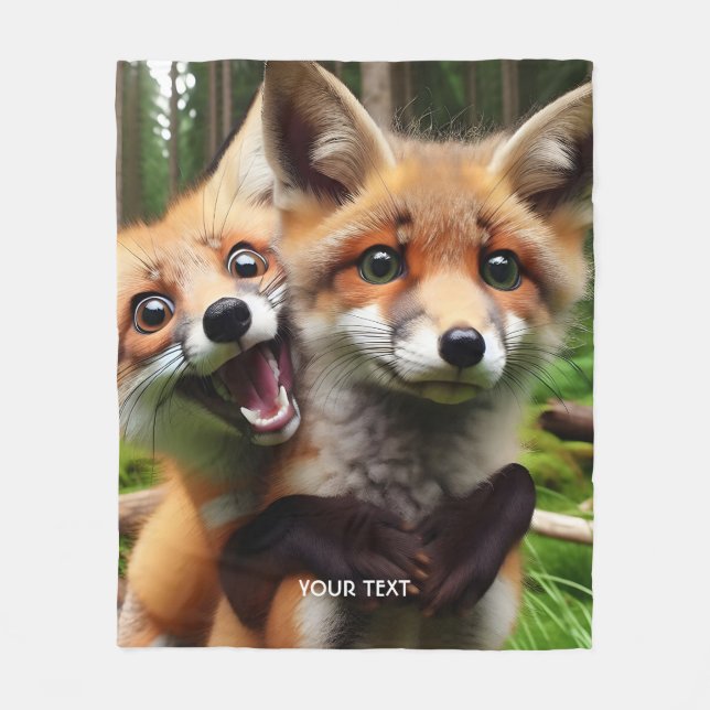 Fantasy Cute Two Foxes Forest  Fleece Blanket (Front)