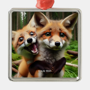 Fantasy Cute Two Foxes Forest Metal Tree Decoration