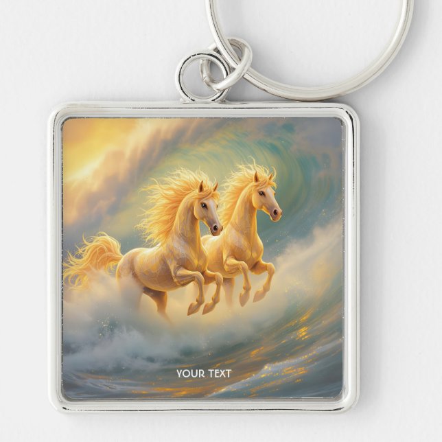 Fantasy Cute Two Horses Wave Key Ring (Front)