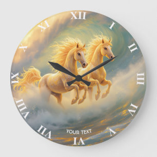 Fantasy Cute Two Horses Wave Large Clock
