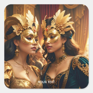 Fantasy Cute Two Mask Ladies Square Sticker