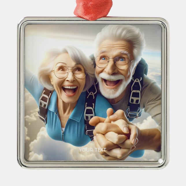 Fantasy Cute  Two People Skydiving Metal Tree Decoration (Front)