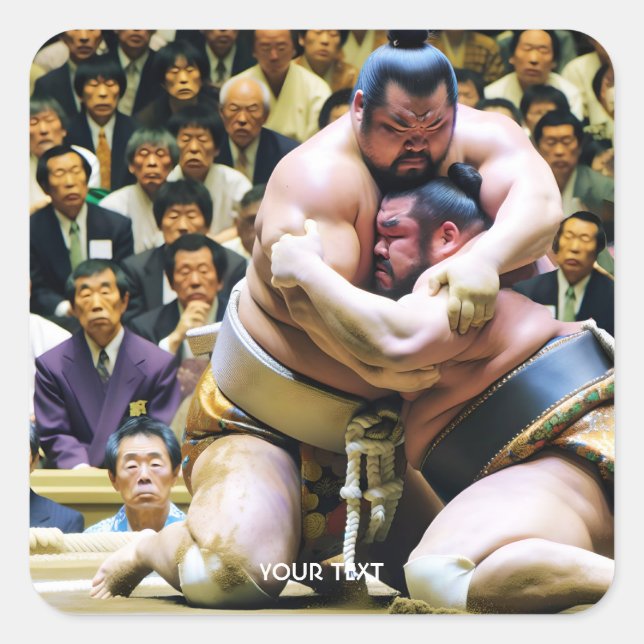 Fantasy Cute Two Sumo Wrestlers Square Sticker (Front)