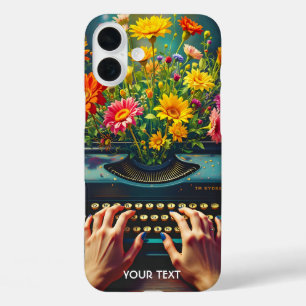 Fantasy Cute Typewriter Flowers Hands iPhone 16 Plus Case