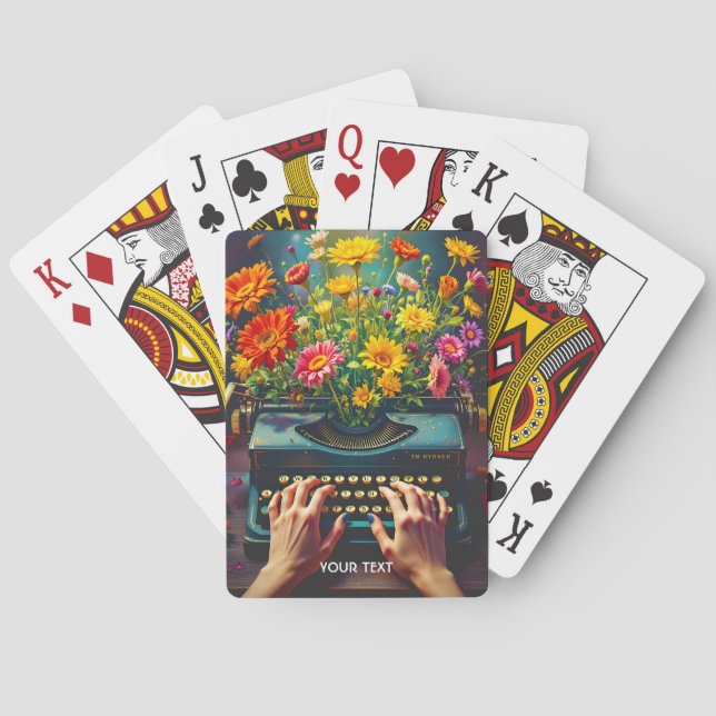 Fantasy Cute  Typewriter Flowers Hands Playing Cards (Back)