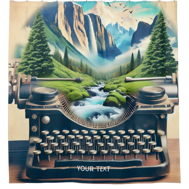 Fantasy Cute Typing Writer Landscape Shower Curtain (Front)