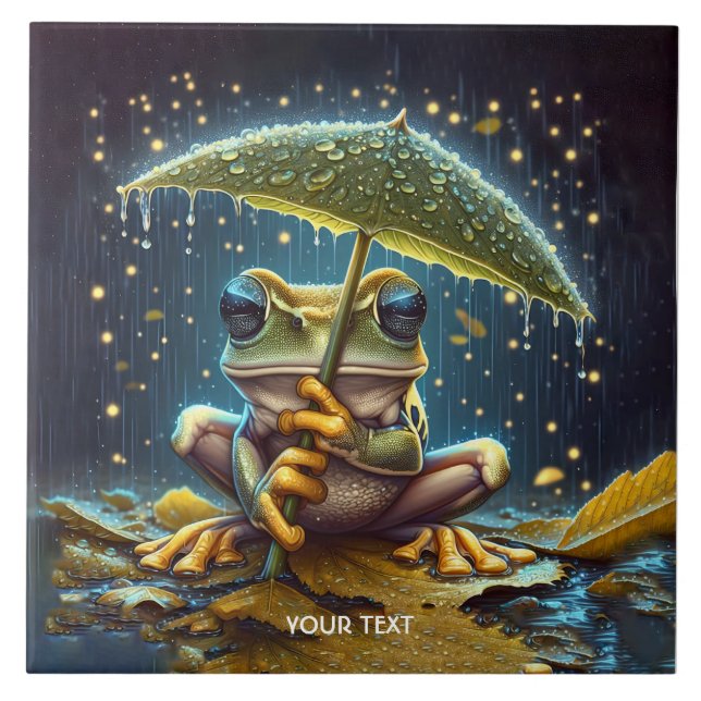 Fantasy Cute Umbrella Frog Rain Tile (Front)