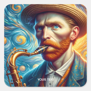 Fantasy Cute Van Gogh Saxophone Square Sticker