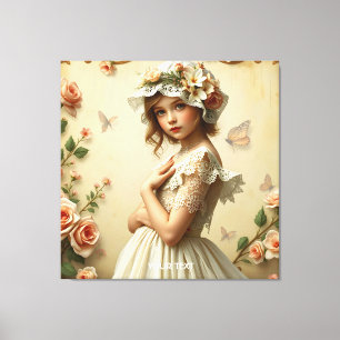 Fantasy Cute Victorian Girl Flowers Canvas Print