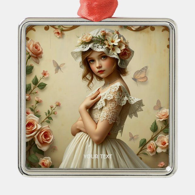 Fantasy Cute Victorian Girl Flowers Metal Tree Decoration (Front)