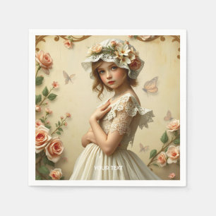 Fantasy Cute Victorian Girl Flowers Napkin