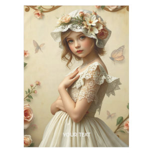 Fantasy Cute Victorian Girl Flowers Tablecloth