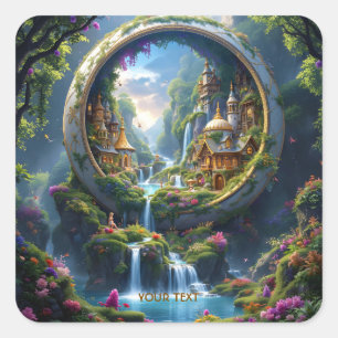 Fantasy Cute Village Tiny City . Perfect As A Bir Square Sticker