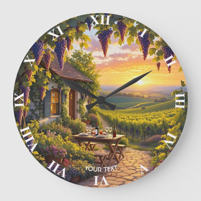 Fantasy Cute Vineyard Cottage Fields Large Clock (Front)