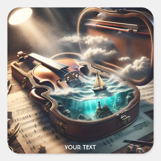 Fantasy Cute Violin Case Sea Square Sticker (Front)