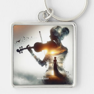Fantasy Cute Violin Girl Sun Key Ring